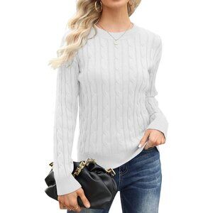 Women Classic Fit Lightweight Cable Long Sleeve Mockneck 01 White Casual Sweater